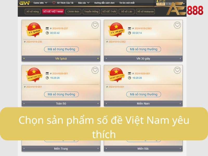 Chọn sản phẩm số đề Việt Nam yêu thích Chọn sản phẩm số đề Việt Nam yêu thích
