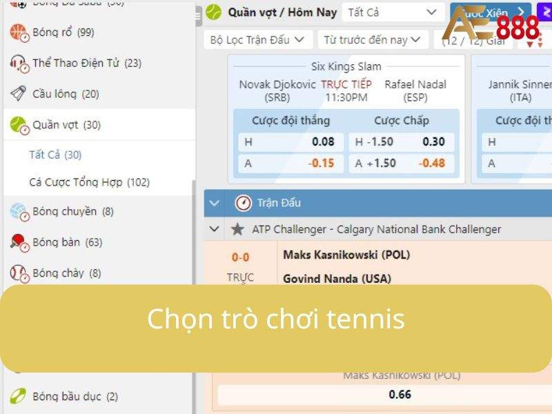 Chọn trò chơi quần vợt Chọn trò chơi quần vợt